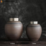 Japanese Style Ceramic Gilt Tea Jar Retro Handmade Screw Thread Storage Jars Double Self Priming Sealed Jar