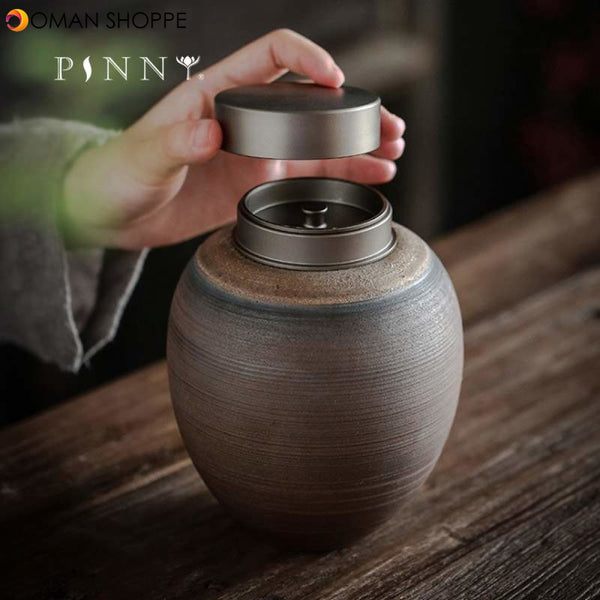 Japanese Style Ceramic Gilt Tea Jar Retro Handmade Screw Thread Storage Jars Double Self Priming Sealed Jar