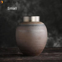 Japanese Style Ceramic Gilt Tea Jar Retro Handmade Screw Thread Storage Jars Double Self Priming Sealed Jar