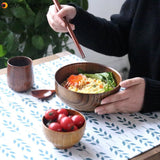 Japanese Style Wooden Bowl Soup Salad Rice Noodles Bowls Natural Fruit Bowl Ice Cream Bowls Solid Wood Tableware Kitchen Utensil