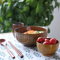 Japanese Style Wooden Bowl Soup Salad Rice Noodles Bowls Natural Fruit Bowl Ice Cream Bowls Solid Wood Tableware Kitchen Utensil