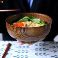 Japanese Style Wooden Bowl Soup Salad Rice Noodles Bowls Natural Fruit Bowl Ice Cream Bowls Solid Wood Tableware Kitchen Utensil