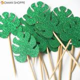 Jungle Tropical Party Green Leaf Cake Topper Felt Leaves Cupcake Toppers Wild One Birthday Party Baby Shower Cake Decoration