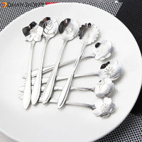 KCASA KC-FS02 Silver Stainless Steel Flower Shape Coffee Sugar Spoon Tea Spoon Ice Cream Tableware