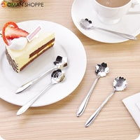 KCASA KC-FS02 Silver Stainless Steel Flower Shape Coffee Sugar Spoon Tea Spoon Ice Cream Tableware