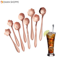 KCASA KC-FS03 Rose Gold Flower Shape Stainless Steel Coffee Sugar Spoon Scoop Tea Spoon Tableware 