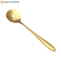 KCASA KC-FS04 Gold Flower Shape Stainless Steel Coffee Sugar Spoon Tea Spoon Ice Cream Tableware