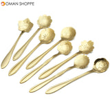 KCASA KC-FS04 Gold Flower Shape Stainless Steel Coffee Sugar Spoon Tea Spoon Ice Cream Tableware