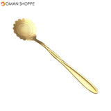 KCASA KC-FS04 Gold Flower Shape Stainless Steel Coffee Sugar Spoon Tea Spoon Ice Cream Tableware