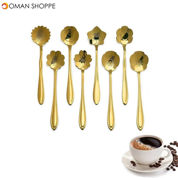 KCASA KC-FS04 Gold Flower Shape Stainless Steel Coffee Sugar Spoon Tea Spoon Ice Cream Tableware