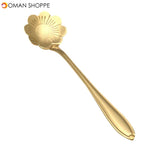 KCASA KC-FS04 Gold Flower Shape Stainless Steel Coffee Sugar Spoon Tea Spoon Ice Cream Tableware