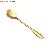 KCASA KC-FS04 Gold Flower Shape Stainless Steel Coffee Sugar Spoon Tea Spoon Ice Cream Tableware