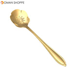 KCASA KC-FS04 Gold Flower Shape Stainless Steel Coffee Sugar Spoon Tea Spoon Ice Cream Tableware