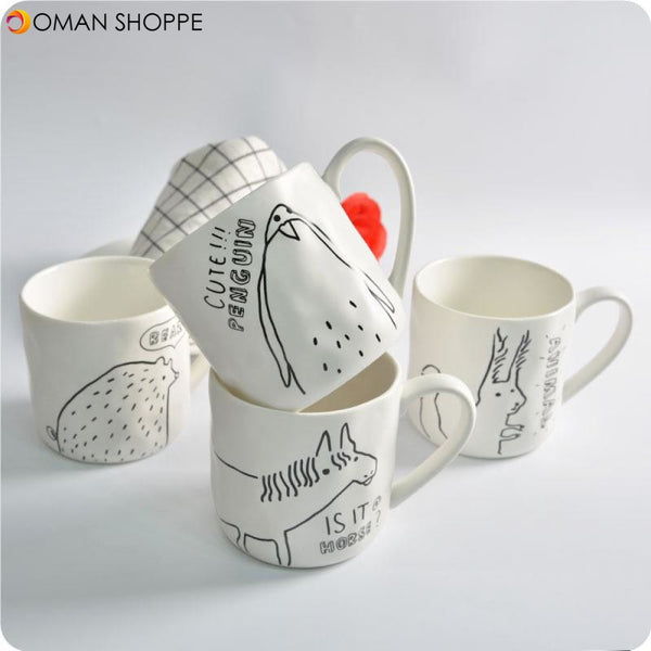 KCASA KC-MUG05 Four Cartoon Animals Ceramic Milk Cup Coffee Mug Tea Glass Tea Cup Tumbler