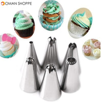 KCASA KC-PN15 7pc/set Silicone Icing Piping Nozzle Cream Pastry Bag Stainless Steel Nozzle Sets Cake DIY Decorating Baking Tool