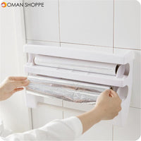 Kitchen Wrap Film Storage Rack with Cutter Aluminum Foil Barbecue Paper Rack Towel Rack Towel Kitchen Storage Rack