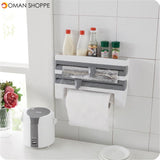 Kitchen Wrap Film Storage Rack with Cutter Aluminum Foil Barbecue Paper Rack Towel Rack Towel Kitchen Storage Rack