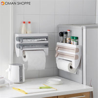 Kitchen Wrap Film Storage Rack with Cutter Aluminum Foil Barbecue Paper Rack Towel Rack Towel Kitchen Storage Rack