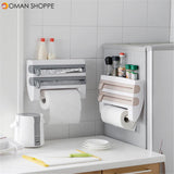 Kitchen Wrap Film Storage Rack with Cutter Aluminum Foil Barbecue Paper Rack Towel Rack Towel Kitchen Storage Rack