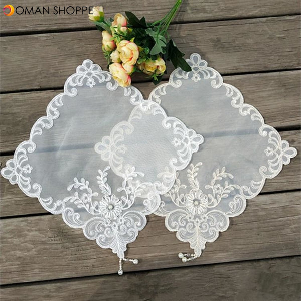 Korean Tulle Lace Embroidery Tassel Table Coaster Beaded Wedding Napkins Christmas Placemat Tea Towel Doily Kitchen Home Decor