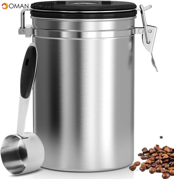 Airtight Coffee Canister, Stainless Steel Coffee Container with Scoop, CO2 Vent Valve and Date Tracker Wheel, Storage Vault for Whole/Ground Coffee Bean, Keeps Your Coffee Fresh - Large