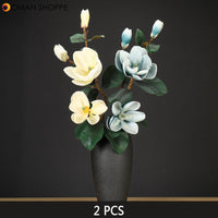 Magnolia Artificial Flowers PU Big Fake Flower Teddy Fresh Navy Blue 