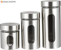 Magnolia Glass Canister With Stainless Steel Coat 3 Pieces Set-740ml, 500ml, 325ml