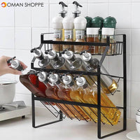 Multi-Functional 3-Tier Condiment Rack Kitchen Supplies Collection Arrangement Shelf Ground Storage Organizer