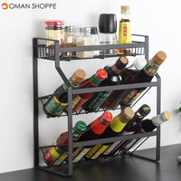 Multi-Functional 3-Tier Condiment Rack Kitchen Supplies Collection Arrangement Shelf Ground Storage Organizer