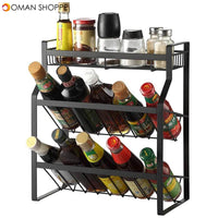 Multi-Functional 3-Tier Condiment Rack Kitchen Supplies Collection Arrangement Shelf Ground Storage Organizer