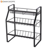 Multi-Functional 3-Tier Condiment Rack Kitchen Supplies Collection Arrangement Shelf Ground Storage Organizer