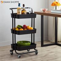 Multifunctional 3-Tier Storage Rack Trolley Rolling Utility Cart Home Kitchen Storage Rack