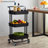 Multifunctional 3-Tier Storage Rack Trolley Rolling Utility Cart Home Kitchen Storage Rack