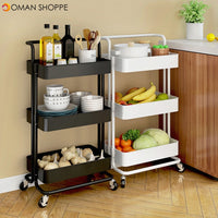 Multifunctional 3-Tier Storage Rack Trolley Rolling Utility Cart Home Kitchen Storage Rack