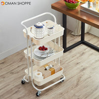 Multifunctional 3-Tier Storage Rack Trolley Rolling Utility Cart Home Kitchen Storage Rack