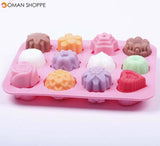 Multipurpose 12 Holes Flowers Silicone Cake Mold Ice Cream Mold Jelly Pudding Mold Chocolate Mold