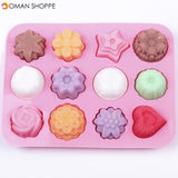 Multipurpose 12 Holes Flowers Silicone Cake Mold Ice Cream Mold Jelly Pudding Mold Chocolate Mold