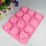 Multipurpose 12 Holes Flowers Silicone Cake Mold Ice Cream Mold Jelly Pudding Mold Chocolate Mold