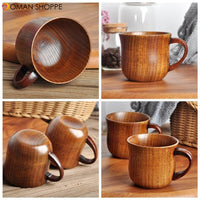 Natural Wood Cup With Handle Household Retro Wooden Cup Simple DIY Mug For Office Gift Wood Cup For Coffee Milk Tea Beverage