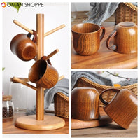 Natural Wood Cup With Handle Household Retro Wooden Cup Simple DIY Mug For Office Gift Wood Cup For Coffee Milk Tea Beverage