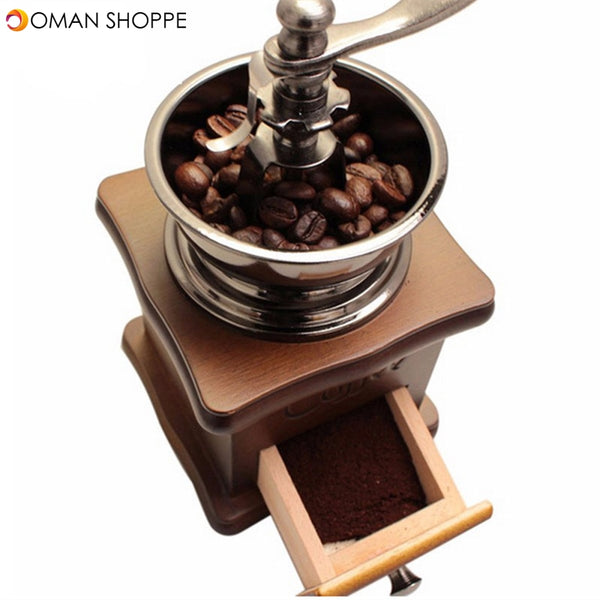 Retro Stainless Multifunction Manual Coffee Bean Grinder Wooden Nut Mill Hand Grinding Tool 