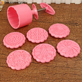 Round Mooncake Cake Baking Mold Mould 6 Stamps Fower Moon Cake Baking Tools Decor