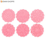 Round Mooncake Cake Baking Mold Mould 6 Stamps Fower Moon Cake Baking Tools Decor