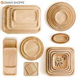 Rubber Wood Pan Plate Fruit Dishes Saucer Tea Tray Dessert Dinner Bread Wood Plate Japanese Round/Rectangle/Square/Oval Shape