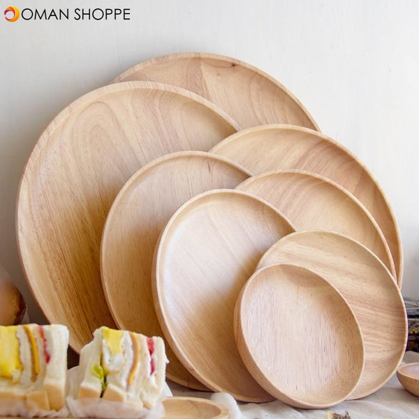 Rubber Wood Pan Plate Fruit Dishes Saucer Tea Tray Dessert Dinner Bread Wood Plate Japanese Round/Rectangle/Square/Oval Shape