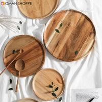 Rubber Wood Round Plate Fruit Dishes Saucer Tea Tray Dessert Dinner Plate Tableware Whole Wood Breakfast Bread Plate