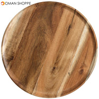 Rubber Wood Round Plate Fruit Dishes Saucer Tea Tray Dessert Dinner Plate Tableware Whole Wood Breakfast Bread Plate