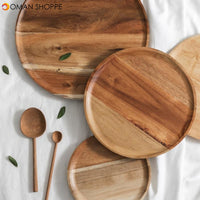 Rubber Wood Round Plate Fruit Dishes Saucer Tea Tray Dessert Dinner Plate Tableware Whole Wood Breakfast Bread Plate