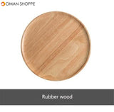 Rubber Wood Round Plate Fruit Dishes Saucer Tea Tray Dessert Dinner Plate Tableware Whole Wood Breakfast Bread Plate