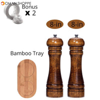 Salt and Pepper Mills, Solid Wood Pepper Mill with Strong Adjustable Ceramic Grinder  5" 8" 10" - Kitchen Tools by Leeseph